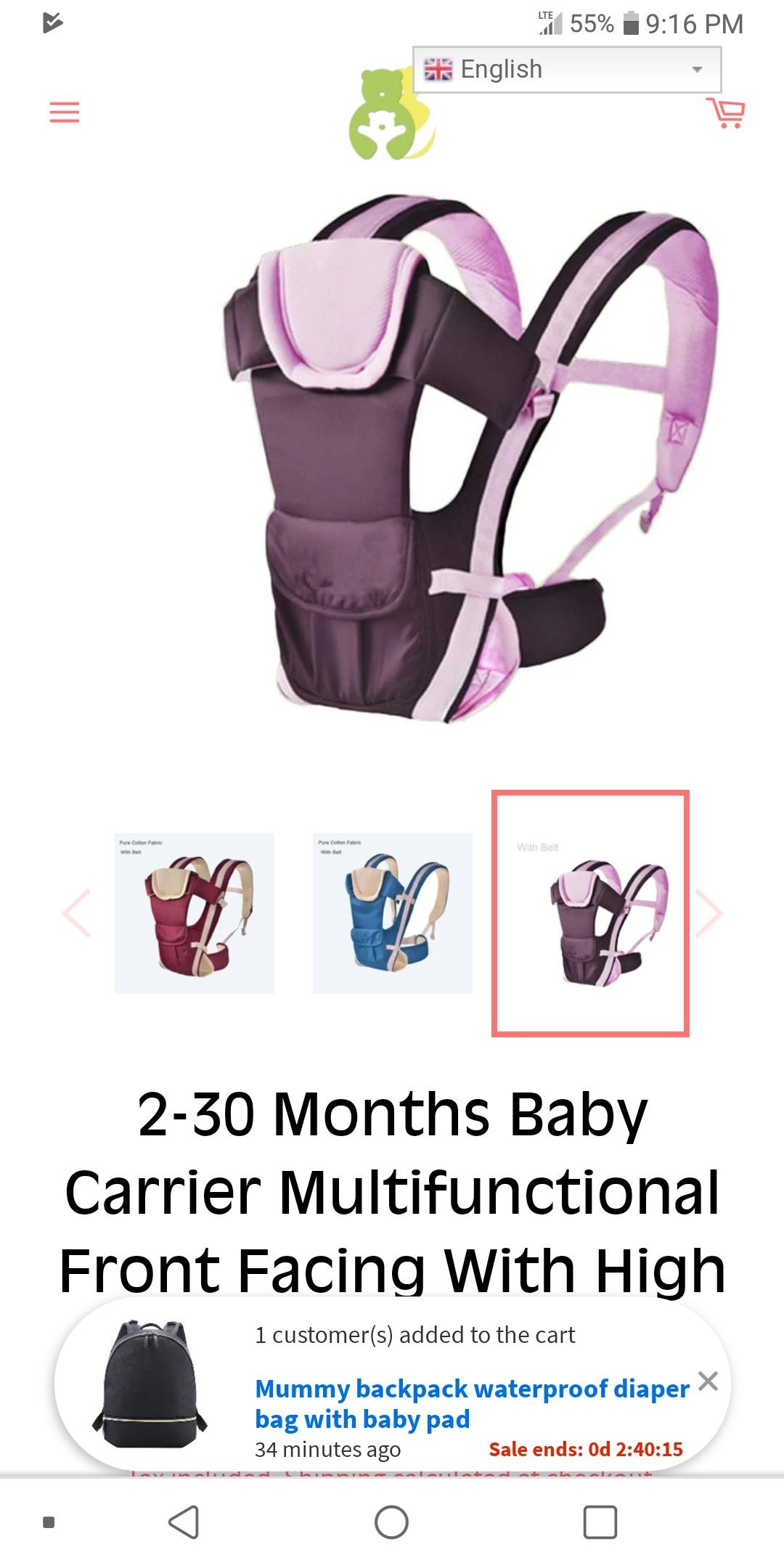 Baby Girl Carrier Like new!!!