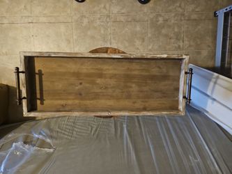 Wooden tray with copper handles