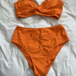 Orange 2 Piece High Waisted Bikini
