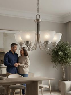5-Light Brushed Nickel Chandelier with Frosted Glass Shades