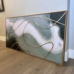 58x29 EXTRA LARGE Wood Framed Sage Green/White/Gold Abstract Canvas Artwork Wall Art