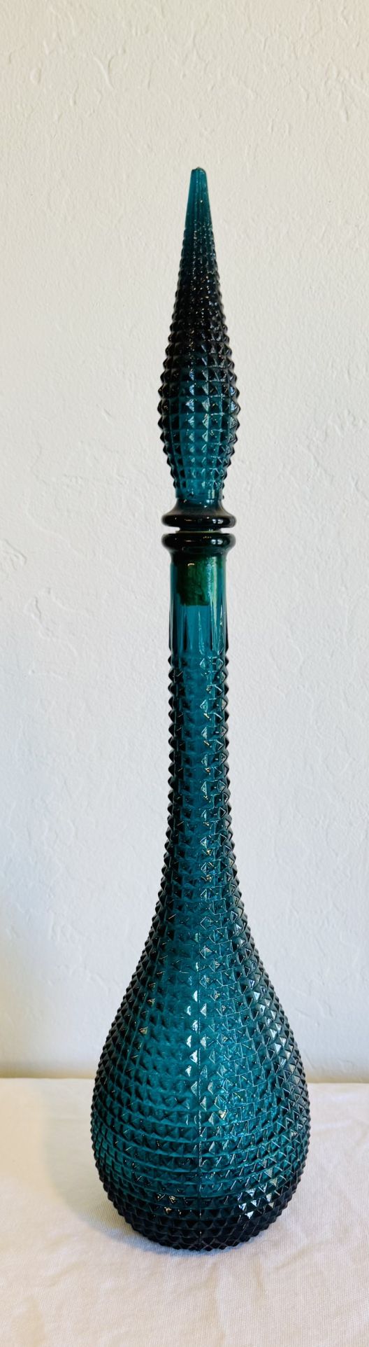Vintage empoli diamond point genie bottle decanter teal