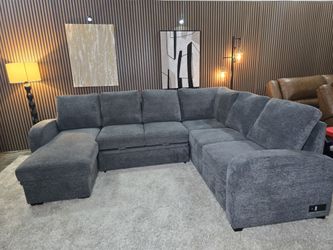 Gray Coddle Aria Sleeper Sectional with Reversible Chaise Storage Seats 6 people EXCELLENT CONDITION