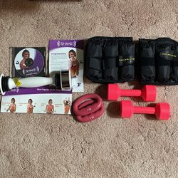 Fitness Lot: SHAKE Weight Training System, 5 Lb Golds Gym Ankle Weight Pair, 2 1 Lb Dumbbells, 2 1 Lb Hand Weights