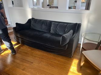 Dark Gray Velvet Skirted Couch
