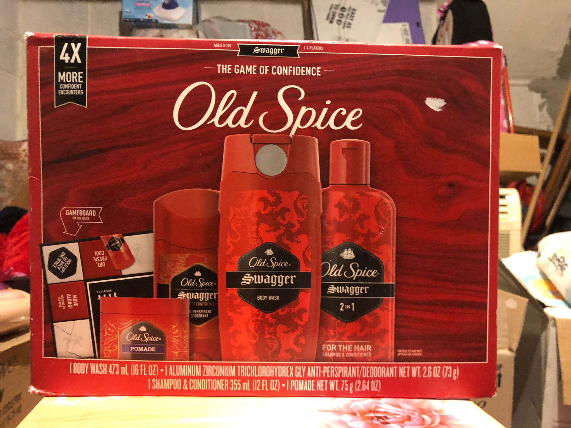 Old Spice set with 1 body wash, 1 deodorantk, 1 2 in 1 shampoo and conditioner, and 1 pomade