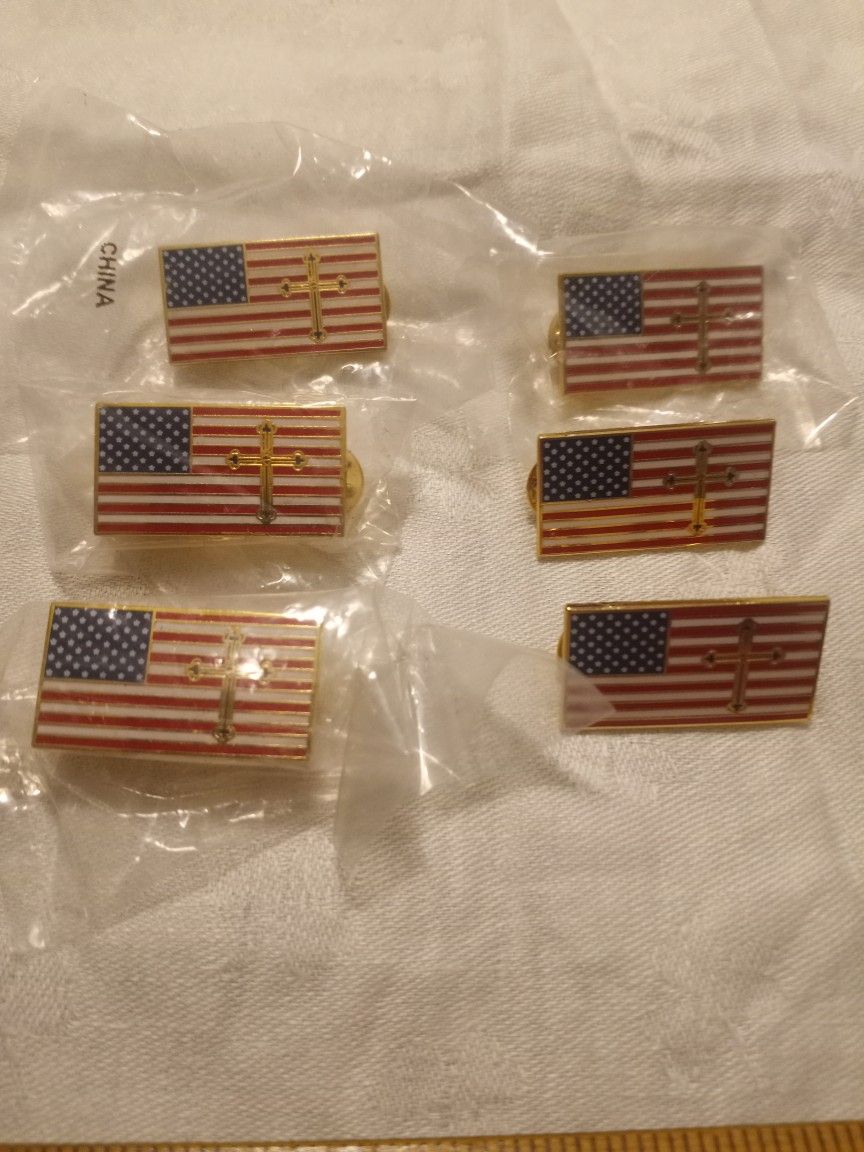 American Flag With Cross Pin