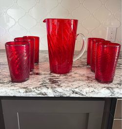 Pottery Barn Pitcher and Tall Cups