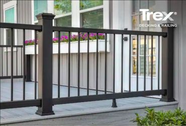 Enhance 6 ft. W x 36 in. H Charcoal Black Composite Rail with Black Round Aluminum Baluster Kit-Horizontal