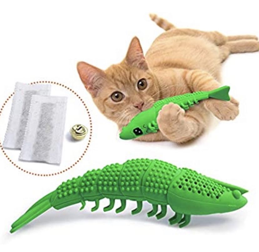 Cat Toothbrush Catnip Toy - Durable Hard Rubber - Cat Dental Care, Cat Interactive Toothbrush Chew Toy