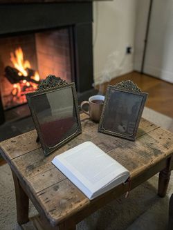 2 Beautiful Vintage Ornate Victorian Style Brass Picture Frames Black Felt Backs