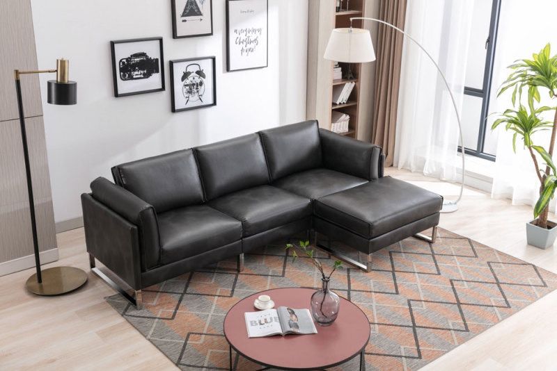L-Shaped Sofa Sectional Faux Leather Couch for Living Room