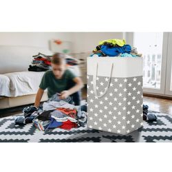 Freestanding Laundry Hamper with Handle, Collapsible Large Cotton Storage Basket