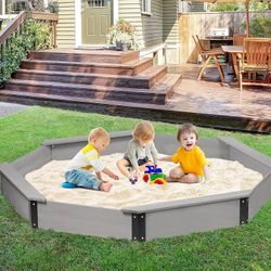85''x78''x9'' Wooden Octagon Sandbox with Cover