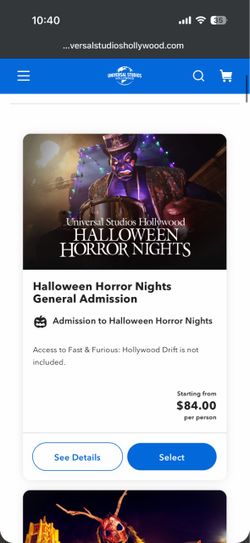Universal horror night tickets Oct 24