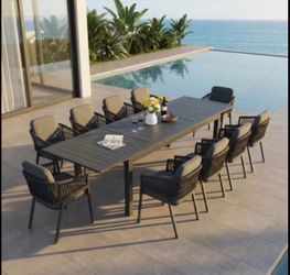 11-Piece 10-Person Extendable Aluminum Outdoor Dining Set – Retail $2,020 – Delivery Available