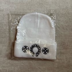 white chrome heart beanie