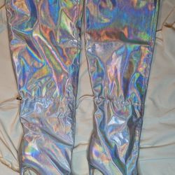 Holographic Thigh High Boots, Size 10