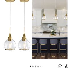 Pendant Light Fixtures Kitchen: 2 Pack Modern Gold Island Light with Clear Glass - 6 Inch Mid Century Globe Kitchen Lighting Chandeliers Ceiling for F
