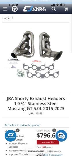 JBA shorty headers for 2015-2023 Mustang 5.0