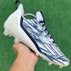 ADIDAS ADIZERO “WHITE / COLLEGIATE NAVY” FOOTBALL CLEATS (Size 10.5, Men’s)