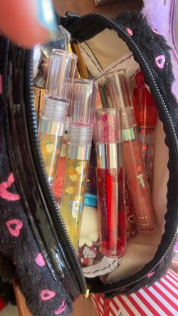 Makeup bag with lip gloss