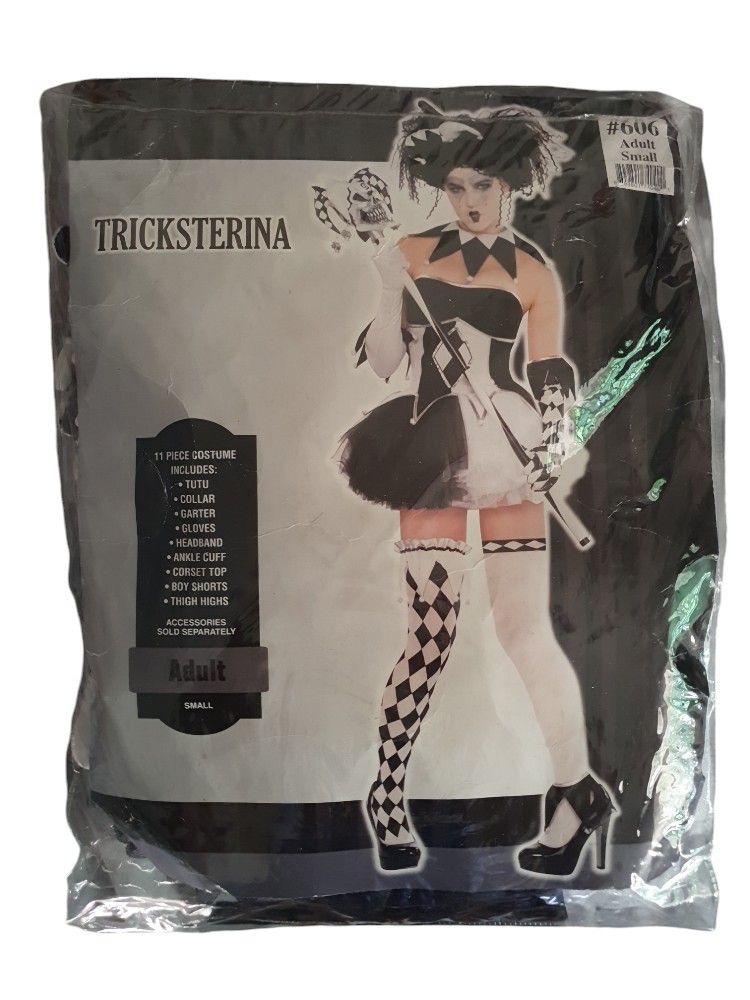 Tricksterina Woman's Halloween Costume (Size Small) *TuTu *Collar *Garter *Gloves *Headband *Ankle Cuff *Corset Top *Boy Shorts *Thigh Highs (New)