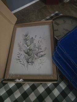 NIB set of three sage prints in light wood frames 16×12