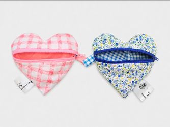 2 Heart Shaped Zip Pouches Handmade