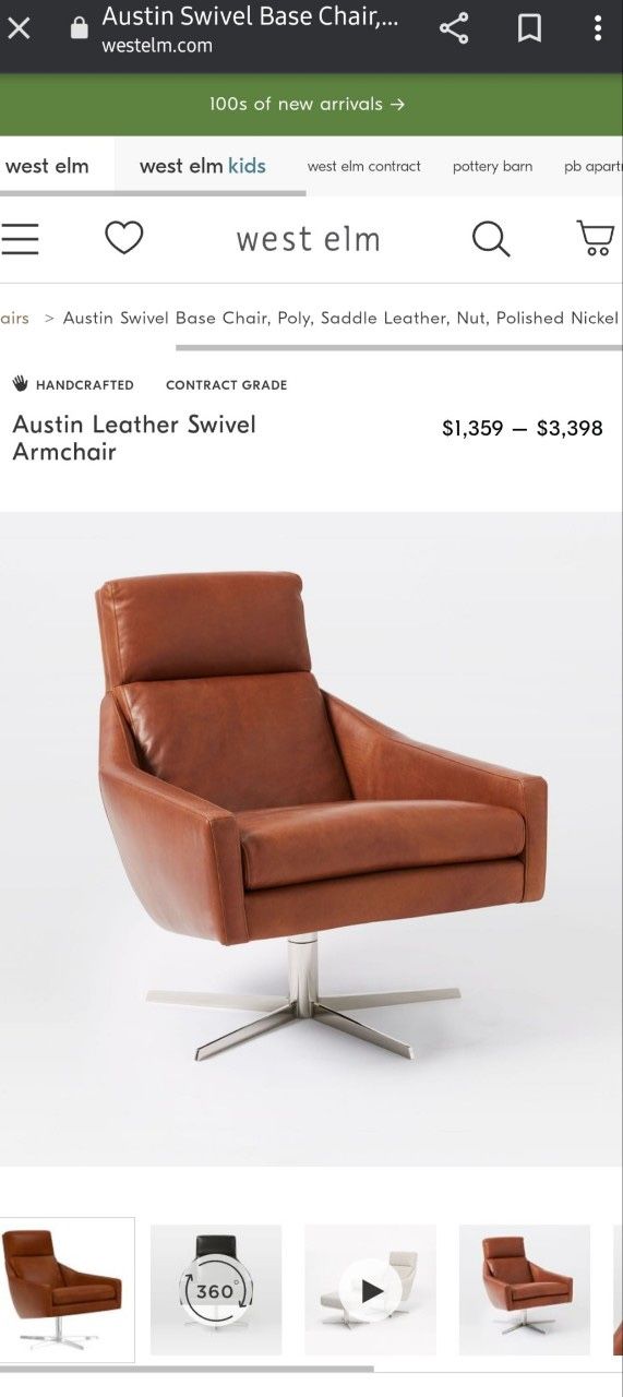 West Elm Austin Leather Swivel Armchair And Ottoman