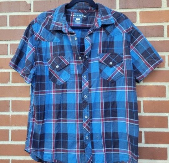 Arizona Jean Company - Blue Plaid Snap-Button Down - Size L