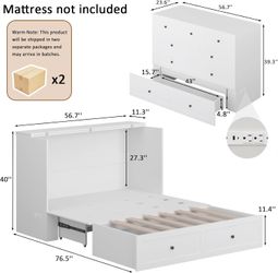 LIVAUVEAD Full Size Murphy Bed with Charging Station & Drawer, Full Size Mobile Cabinet Bed Frame,