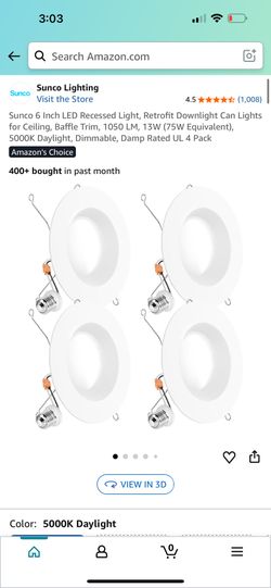 Sunco 6 Inch LED Recessed Light, Retrofit Downlight Can Lights for Ceiling, Baffle Trim, 1050 LM, 13W (75W Equivalent), 5000K Daylight, Dimmable, Damp