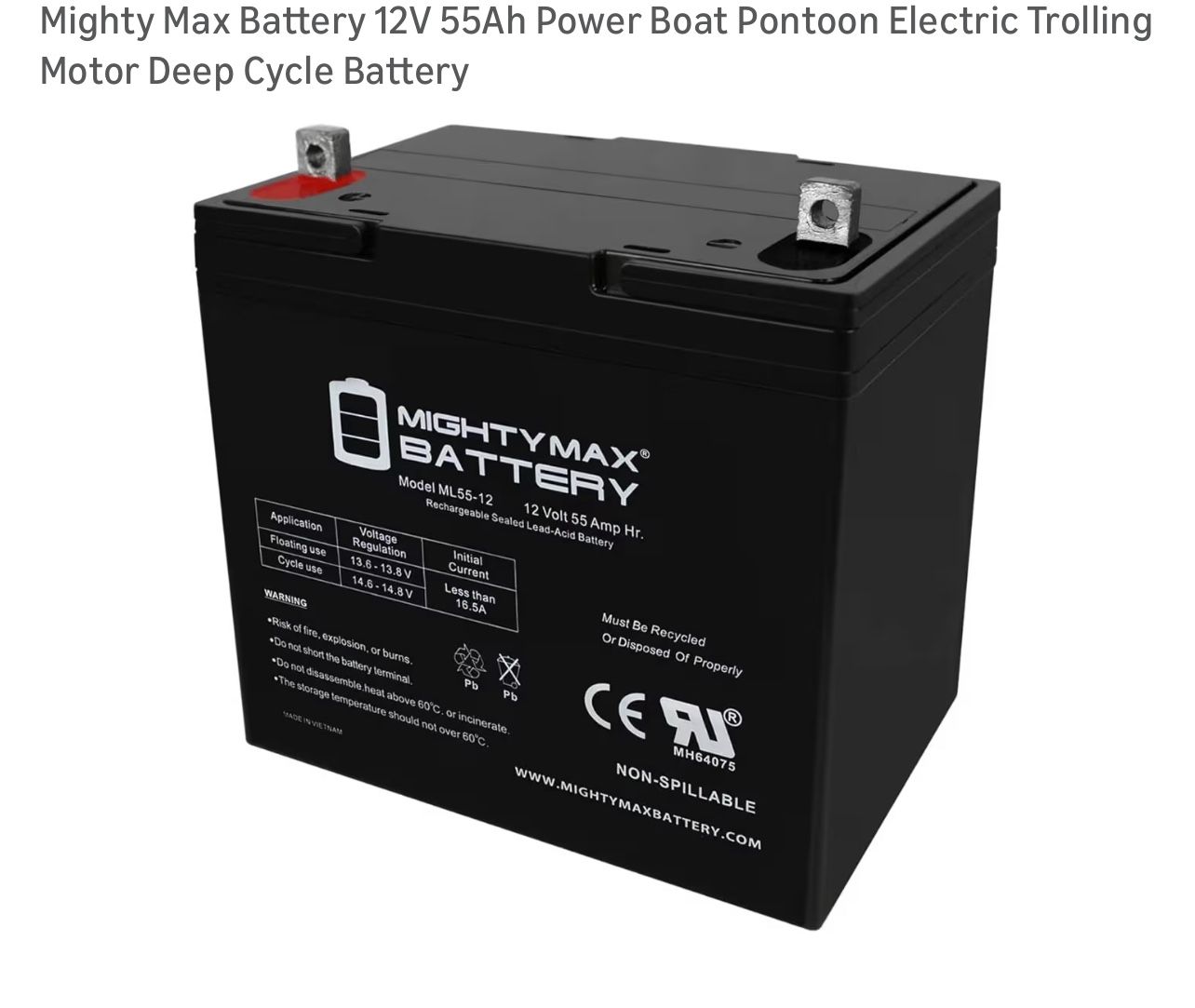 Mighty Max Battery 12V 55Ah (Brand New) Boat/kayak
