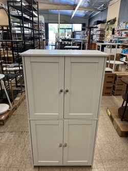 VASAGLE Floor Storage Cabinet Freestanding Unit w/ 4 Doors and Adjustable Shelves - White
