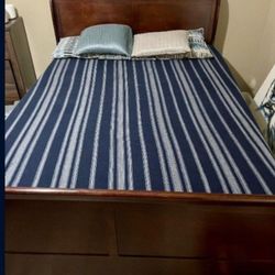 Queen Size Sleigh Bed Frame With Tuft And Needle Mattress And Box Spring
