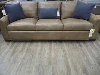 Hancock and Moore Boulder Taupe Leather Nailhead Sofa