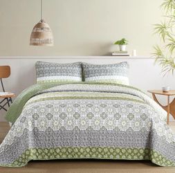 Boho Quilt Set, Full Size, Olive Green