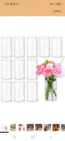 UPBUD 6 Inch Glass Cylinder Vases for Centerpieces | 12Pcs Clear Small Flower Vase for Wedding Decorations, Floating Candle Vases in Bulk, Hurricane C