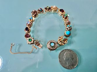 💎 Rare Antique Diamond & Gemstone Slide Bracelet 30.4g