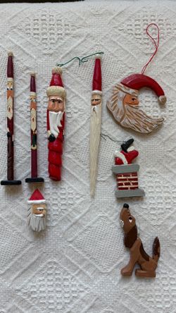 Hand carved Santa Christmas ornaments