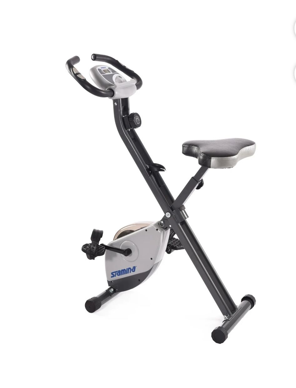 Stamina Cardio Folding Exercise Bike with Heart Rate Sensors and Extra Wide Padded Seat