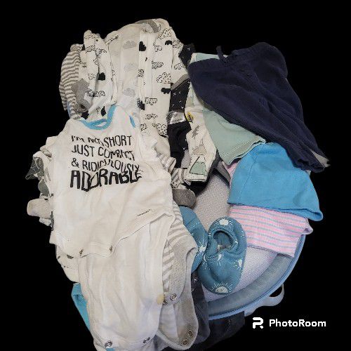Baby Boy Clothes Size 0-6 Months, Portable Sleep Pad, Car Seat Base, Etc.