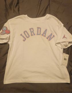 Nike Jordan Girls Air Jumpman Tee White Pink Logo Shirt Youth XL Crop Top NWT