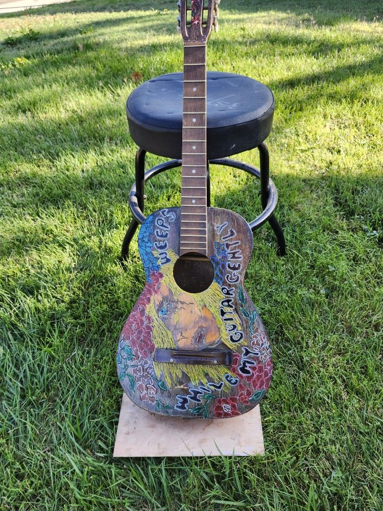 Original Beatles Art Work On Guitar