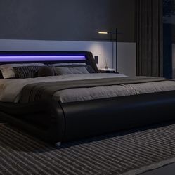 Queen Size (Black) LED Light Bed - Brand New