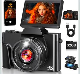 4K Digital Camera for Photography with WiFi,64MP Autofocus 3'' 180° Flip Screen 16X Zoom Vlogging Camera for YouTube, Compact Travel Camera