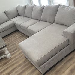 Living Spaces Delano 3 Piece Chaise Sectional, Silver Gray Performance Fabric