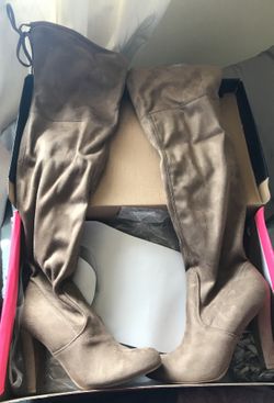 Taupe over the knee high boots
