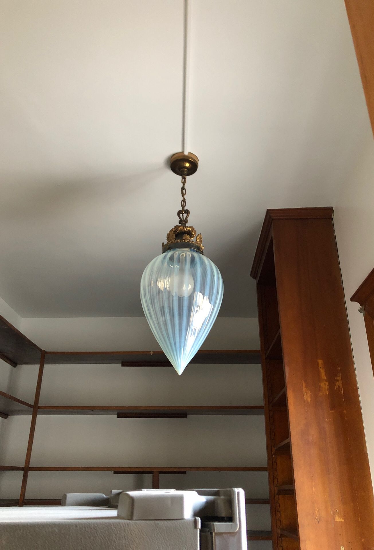 Tear-drop shaped milk glass globe light fixture